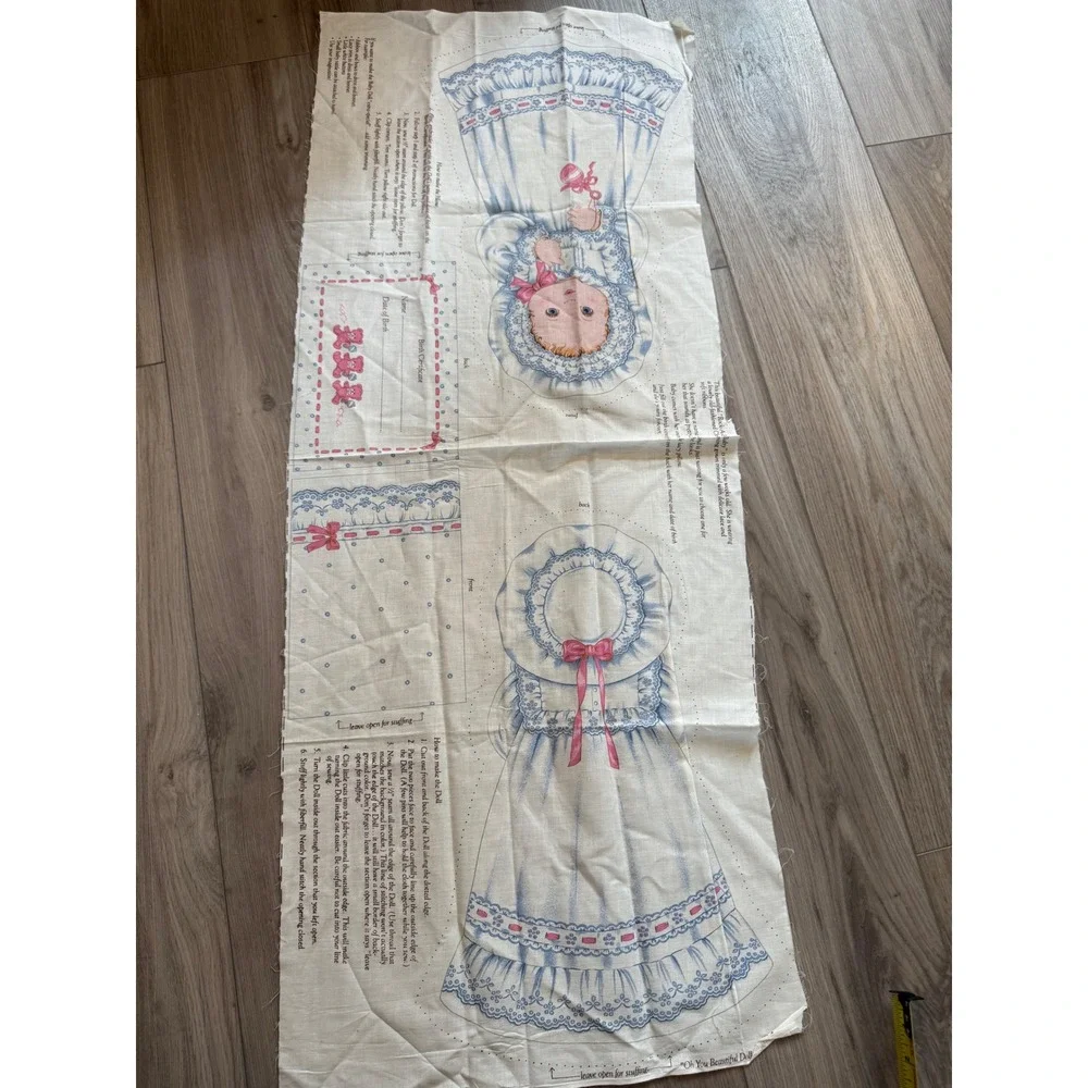 Vintage Cranston Print Works Rock-A-Bye Baby Cut Sew Doll Fabric Panel VIP Blue